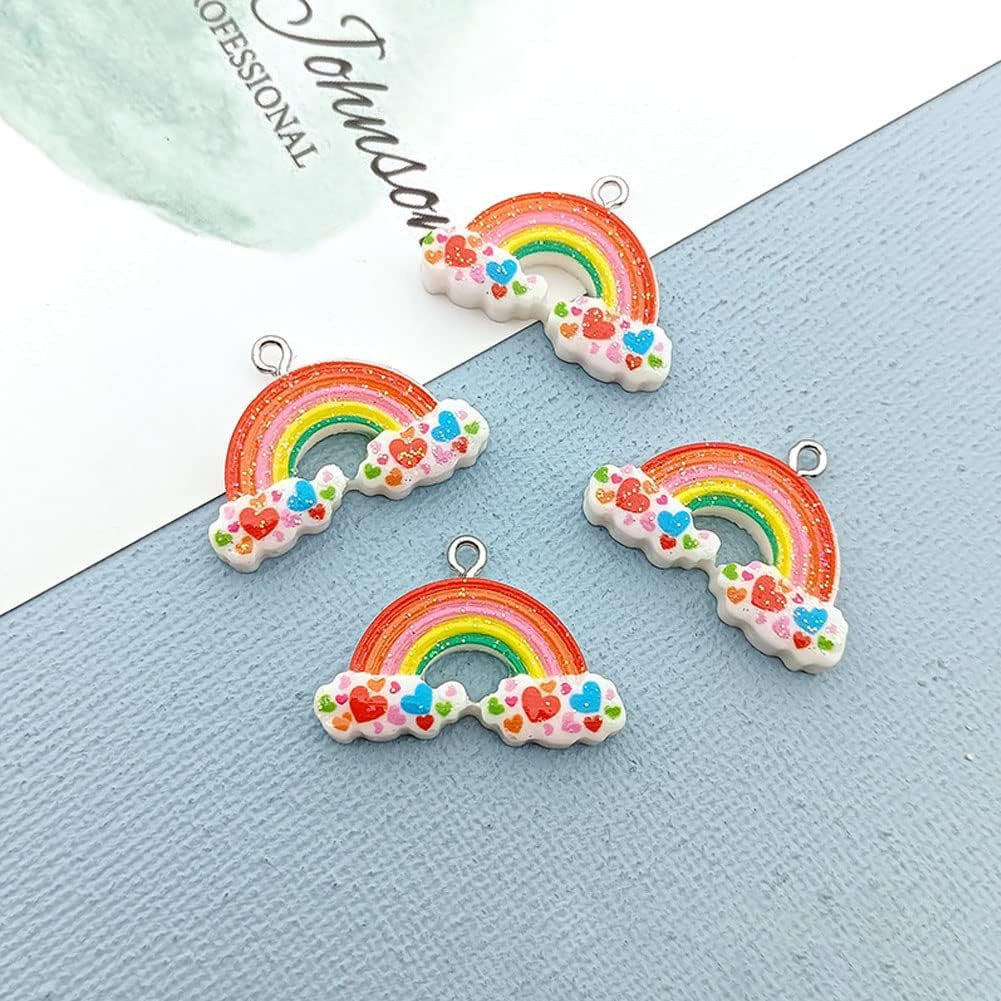 Rainbow Heart Charms,Mixed Color Heart Enamel Pendants with Rhinestone Love Charm 30 Pcs Pendant for Jewelry Necklace Earring Making - Image 3