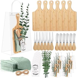 49 Pcs Baby Shower Prizes for Game Winners Bamboo Cheese Board Fork Spreaders Towel Thank You Card with PVC Gift Bags for Guests Baby Shower Wedding Bridal Shower Favors (6 Sets)