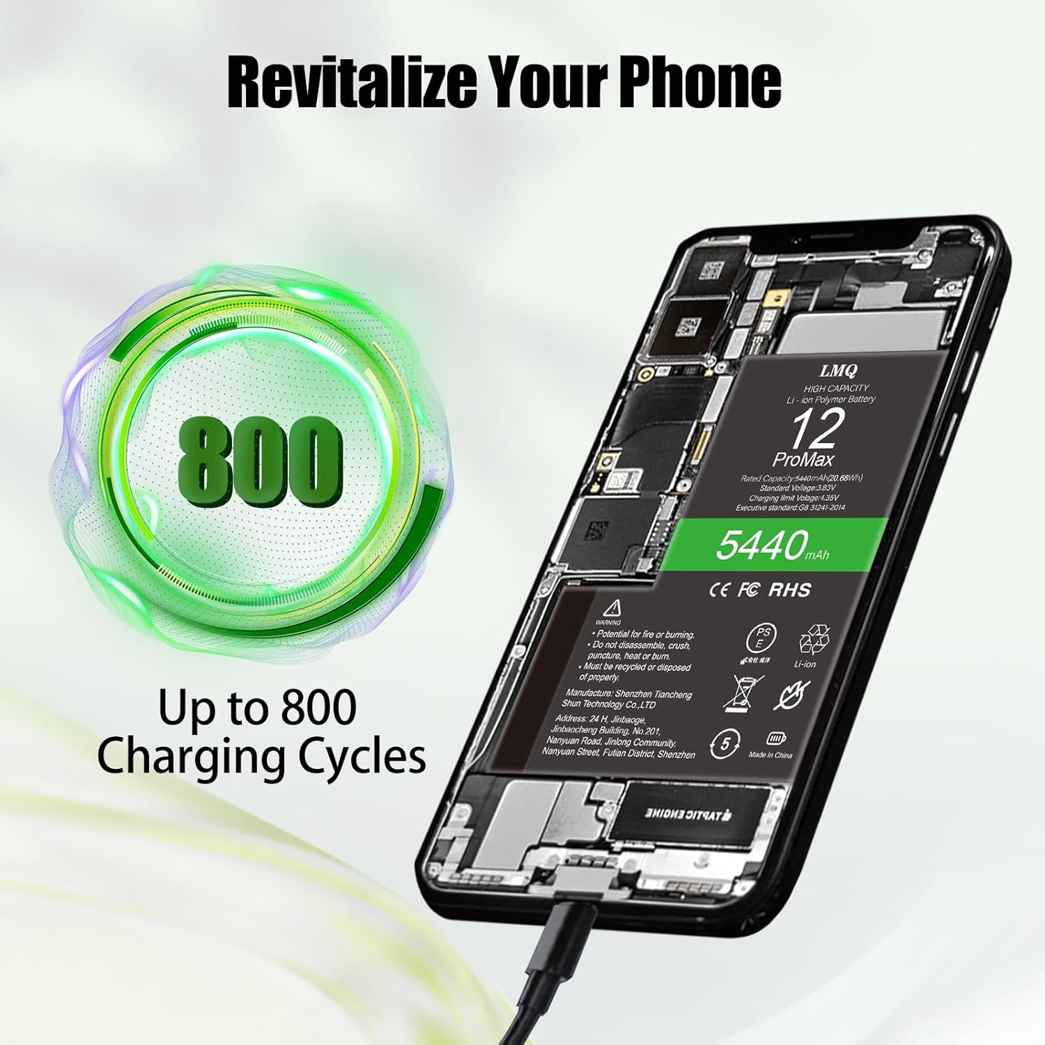 LMQ 5440mAh Super Capacity Battery Compatible with iPhone 12 Pro Max, 0 Cycle Li-Polymer Replacement Battery for iPhone 12 Pro Max（Model A2342, A2411, A2412, A2410） with Repair Tool Kit+Adhesive