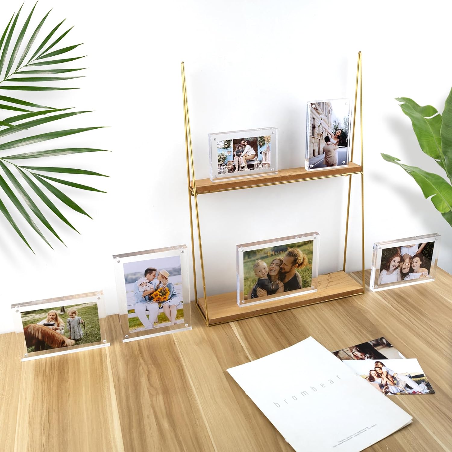 Golden State Art 5x7 Acrylic Picture Frames 5 Pack, Frameless Clear Photo Frame, Double Sided Freestanding, Tabletop Display for Home Office Desk