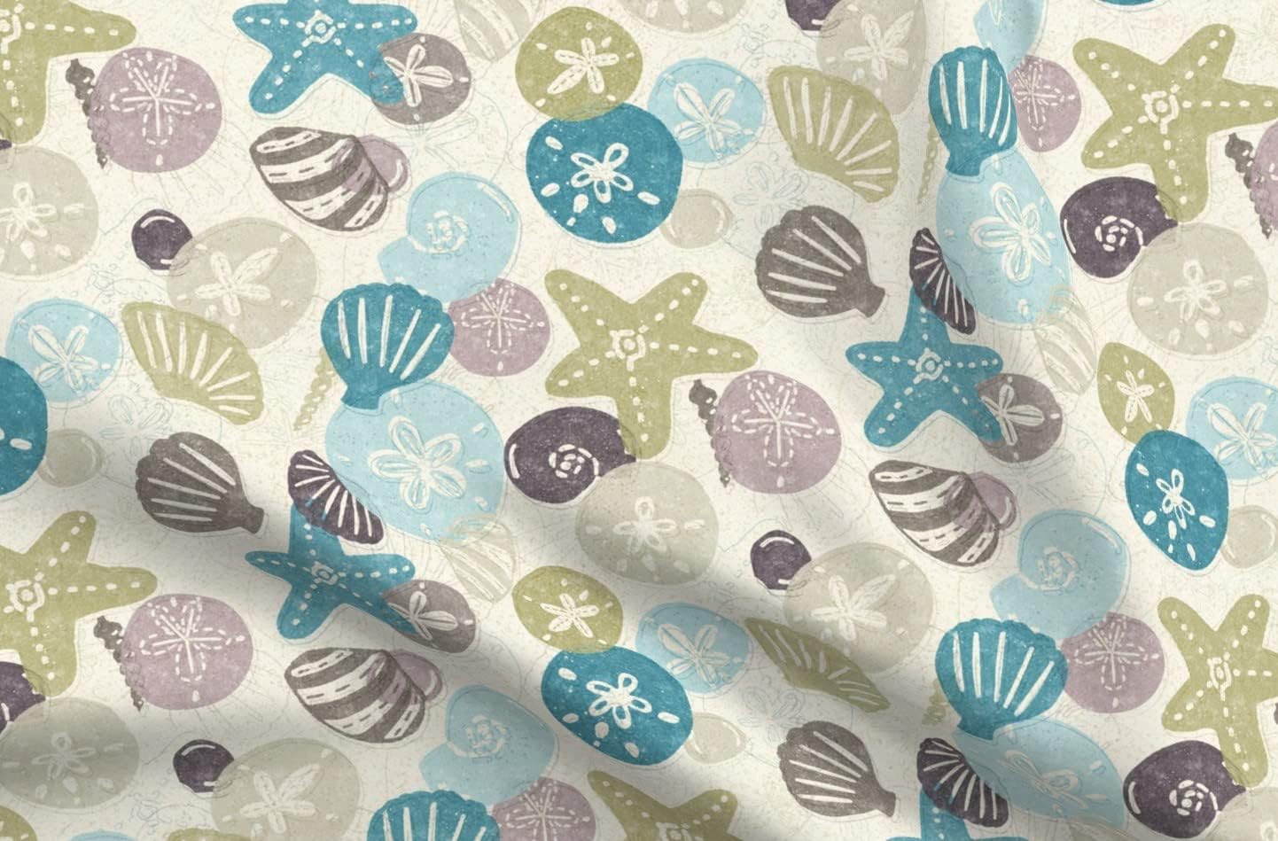 Spoonflower Fabric - Nautical,Seashells,Beach,Ocean,Starfish,Sand,Watercolor Printed on Upholstery Velvet Fabric Fat Quarter - Upholstery Home Decor Bottomweight Apparel