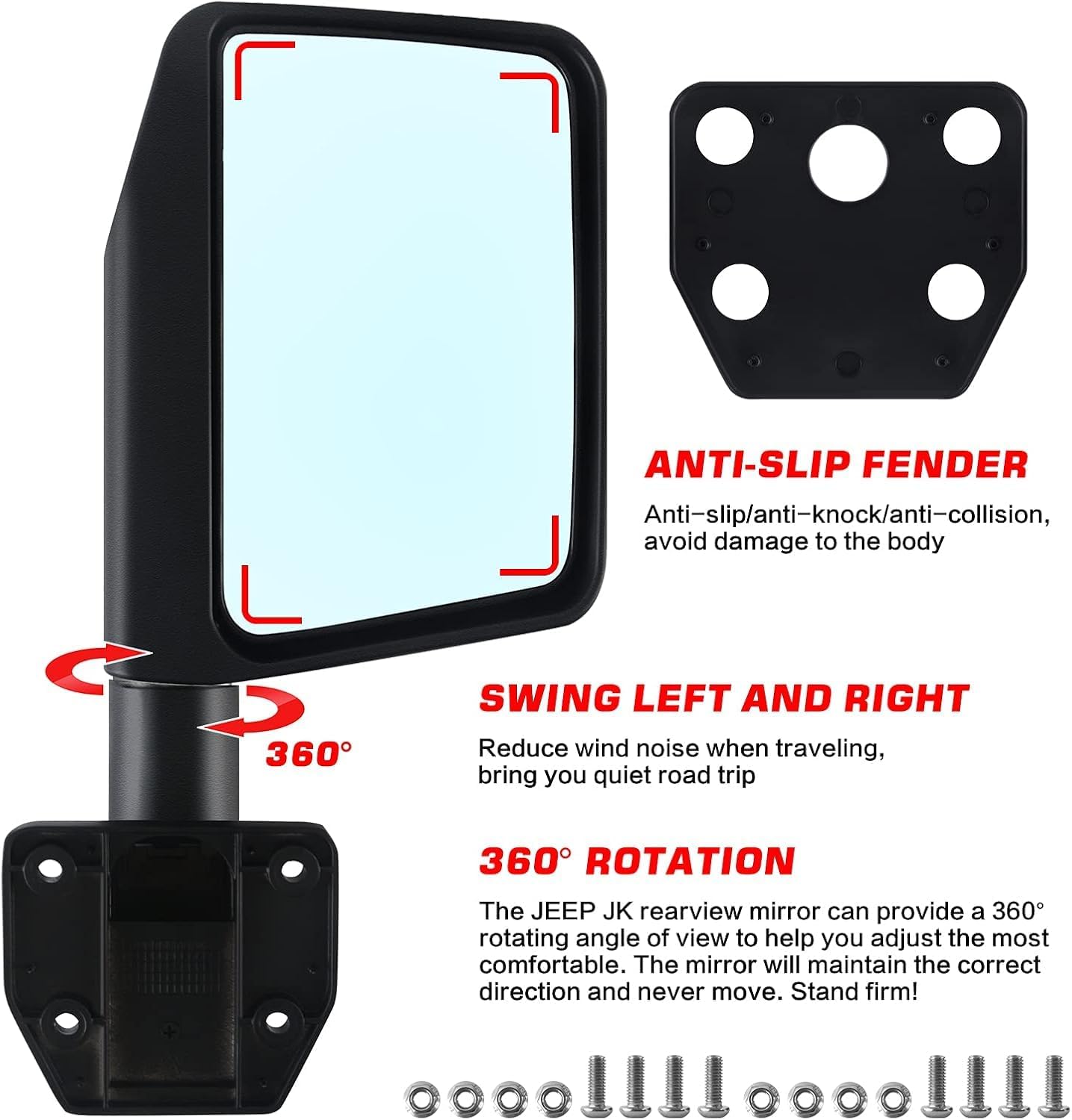 MAIKER Mirrors for Half Doors Fits with Tubular Doors Side View Mirror Reflection Mirrors Compatible with 2007-2025 Jeep Wrangler JK JL Gladiator JT & 1987-1995 Jeep Wrangler YJ - Image 3