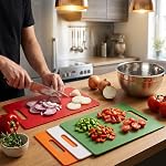 Plastic Cutting Board Set - Thin, 11.8" x 7.8", Set of 4 Colors | Small Chopping Boards for Kitchen, Color Coded Boards Pads for Meat Vegetable Fruit