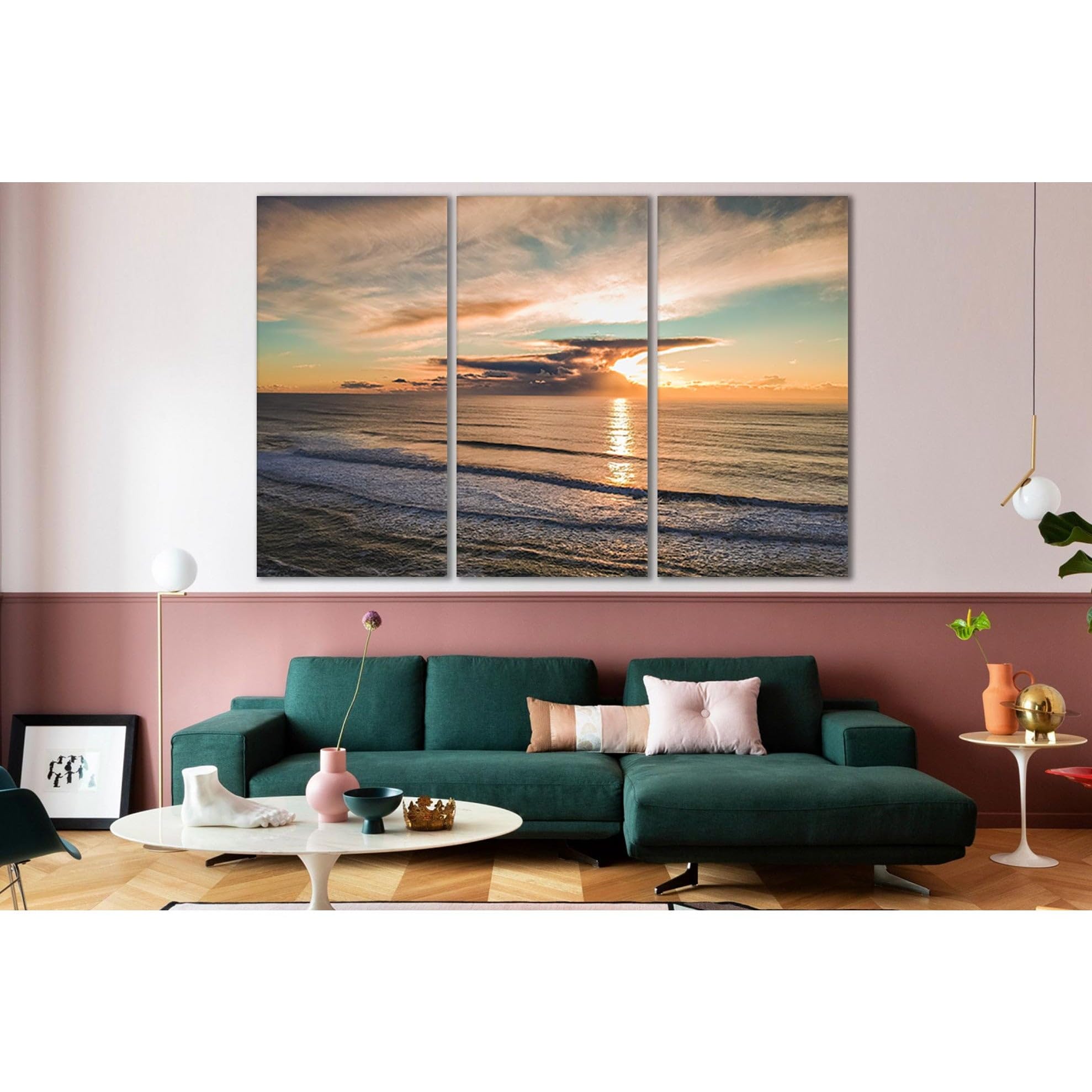 Impression sur toile Ocean Sunset décoration murale triptyque paysage marin - 4