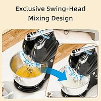 Vista 3 de Batidora de mano eléctrica de pie para cocina, 2 en 1, 4.8 cuartos de galón de capacidad de rotación automática y batidor, batidora de pie