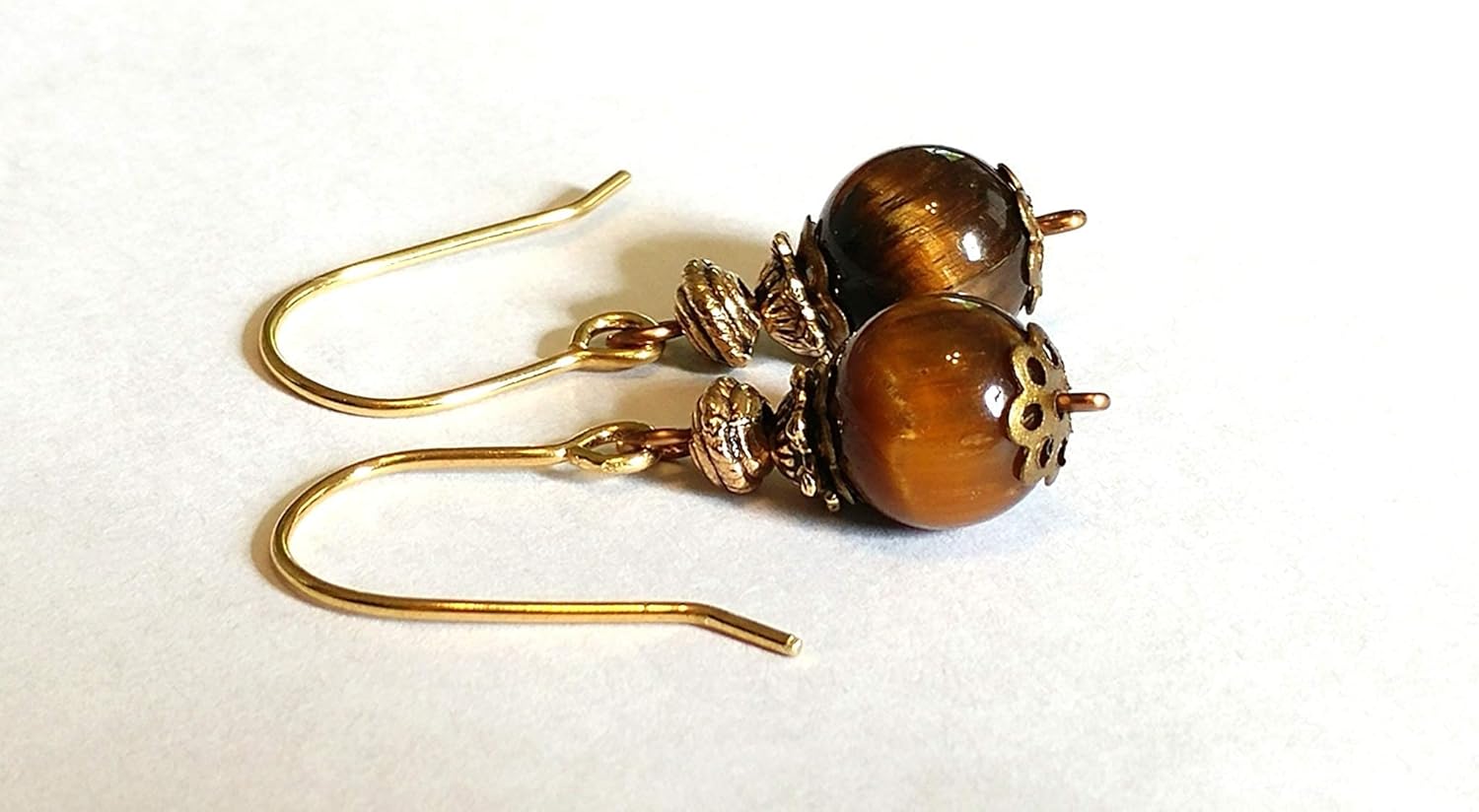 Tiger's Eye And Brass Earrings