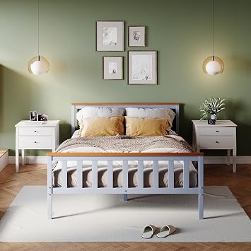 4ft6 Double Bed Frame Solid Pine Wood Bed with Headboard and Footboard, Perfect For Adults Kids Teenagers Fitted Slats Strong Support Legs with Smooth Finish, Grey