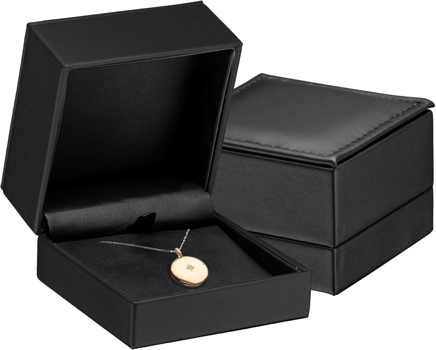 Premium Leather Necklace Box for Jewelry - Ideal for Small Necklaces & Pendant - Luxury Necklace Gift Box with Superior Stitching & Matching Outer Box by AllurePack