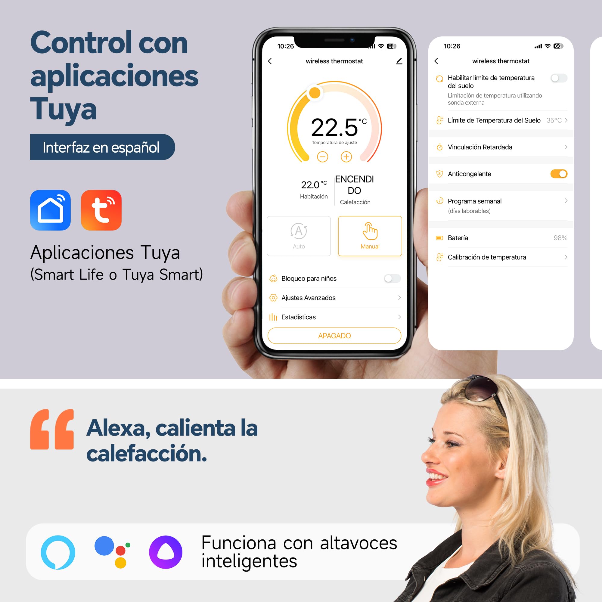 Termostato WiFi Caldera de Gas, Digital Inteligente Programable Semanal a Pilas - Compatible con Alexa, Google Assistant y Tuya Control