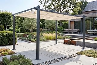 Jet-line Alu Pavillon Outdoor Luxor 4 x 3 m Pergola Überdachung Markise Garten Anthrazit-Beige Sonnenschutz UV Schutz Freisitz Stützen 10x10 cm Aluminium Polyester
