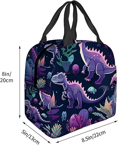 Miniatura 2 de Lonchera aislada para mujeres y hombres, bonito juego de dinosaurios de dibujos animados con varias plantas, reutilizable, a prueba de fugas, para