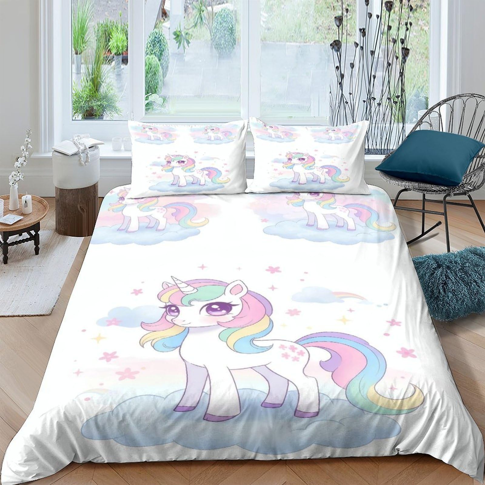 Ctjqhvkz Style-7 3D Printed Pastel Unicorn Fitted Sheet Microfiber Soft Bedroom Decor Rainbow Bed Cover For Home Guest Room Single（135X200cm）