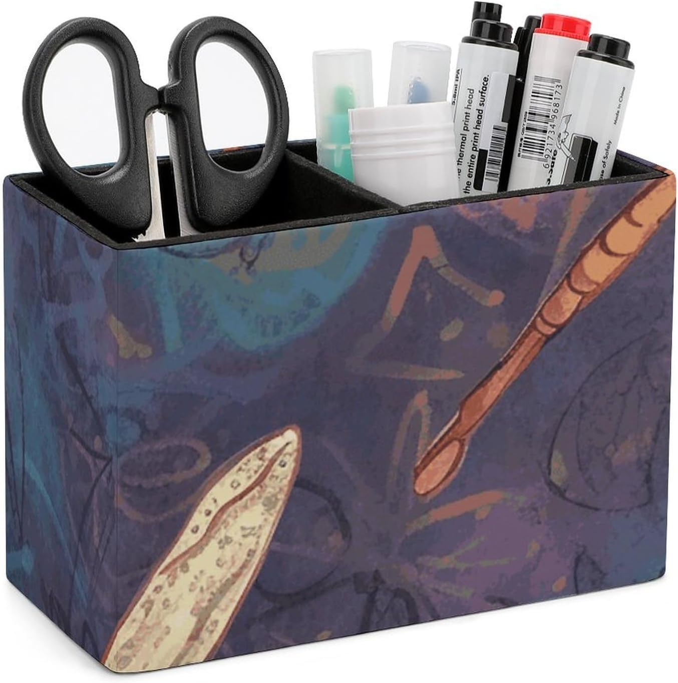 Premium PU Hand Painted DragonflyLeather Pen Holder Desk Organizer with Felt Lining Minimalist Design for Office Home School Gift 5.9x2.8x4.3in
