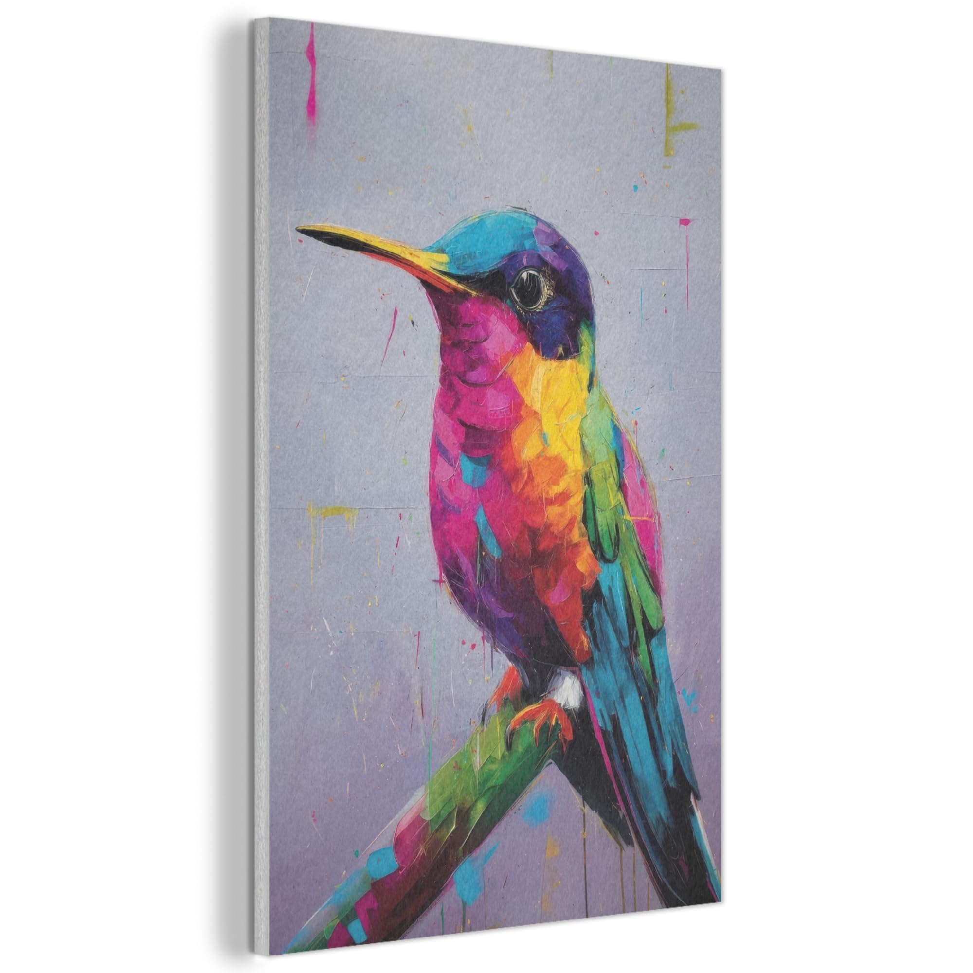 MuchoWow© Felt Panel 60x90 cm House Touch for Living Space Modern Visuals Decoration Wall Art Hummingbird - Bird - Rainbow colors - Paint strokes