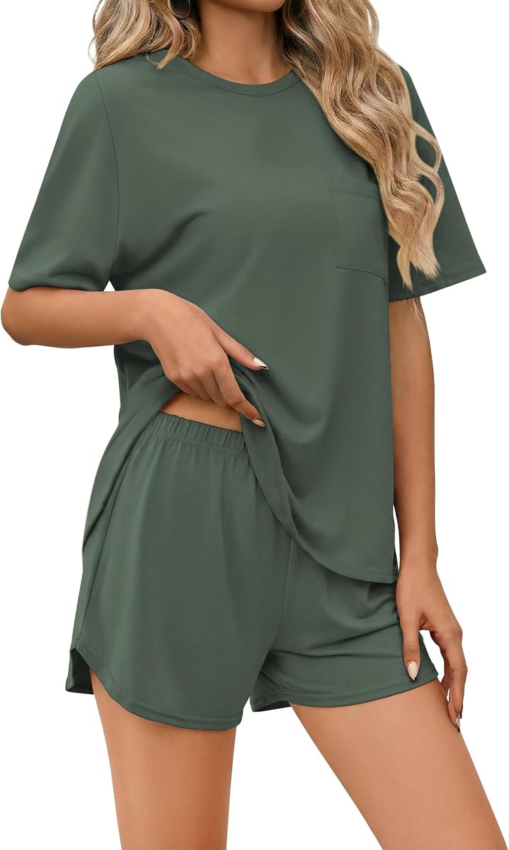 Pajama Set for Women Bamboo Viscose Pjs Set Ultra Soft Short Sleeve Sleepwear 2 Piece Lounge Sets S-XXL