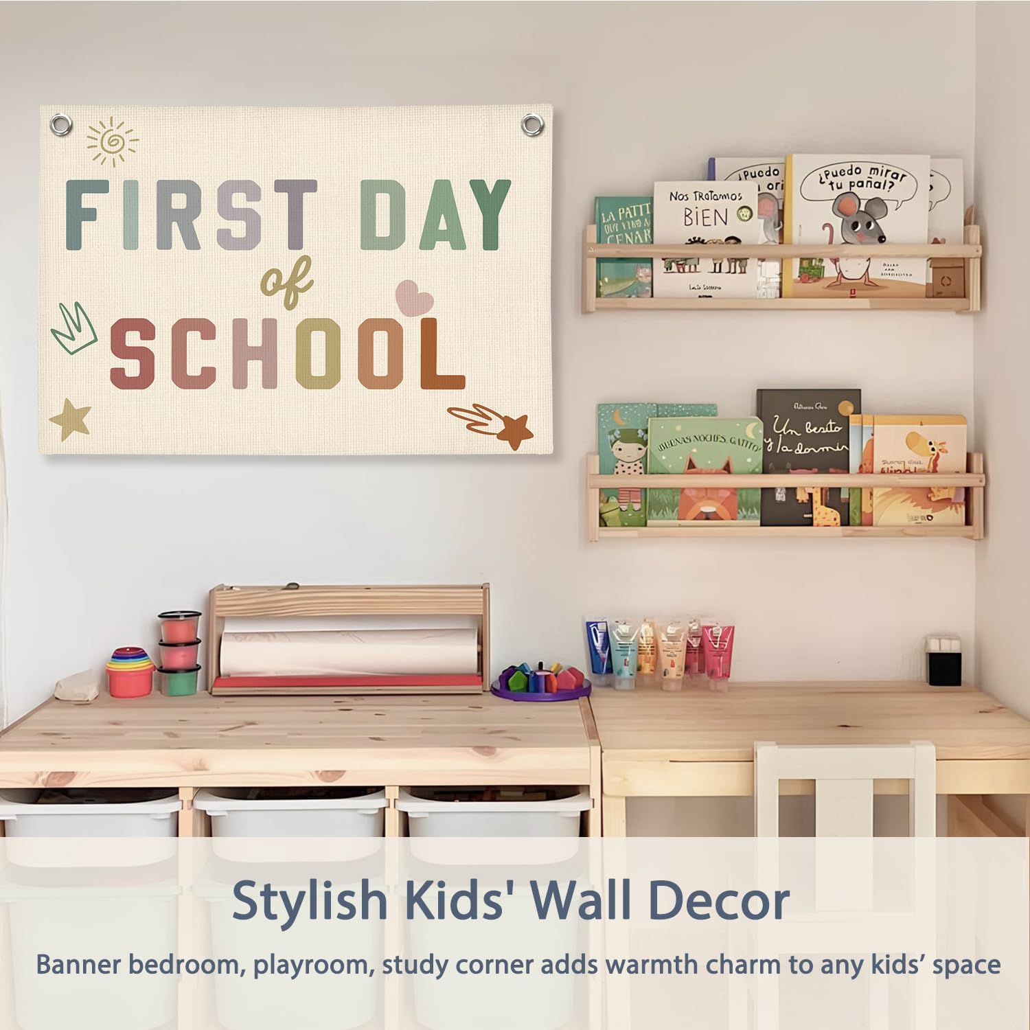 First Day of School Linen Canvas Banner, School Counselor Office Must Haves Wall Hanging, Graduation Classroom Decor, Wall Hanging Decor for Kids Boys Girls Homeschool Preschool,30x20 Inch image 2