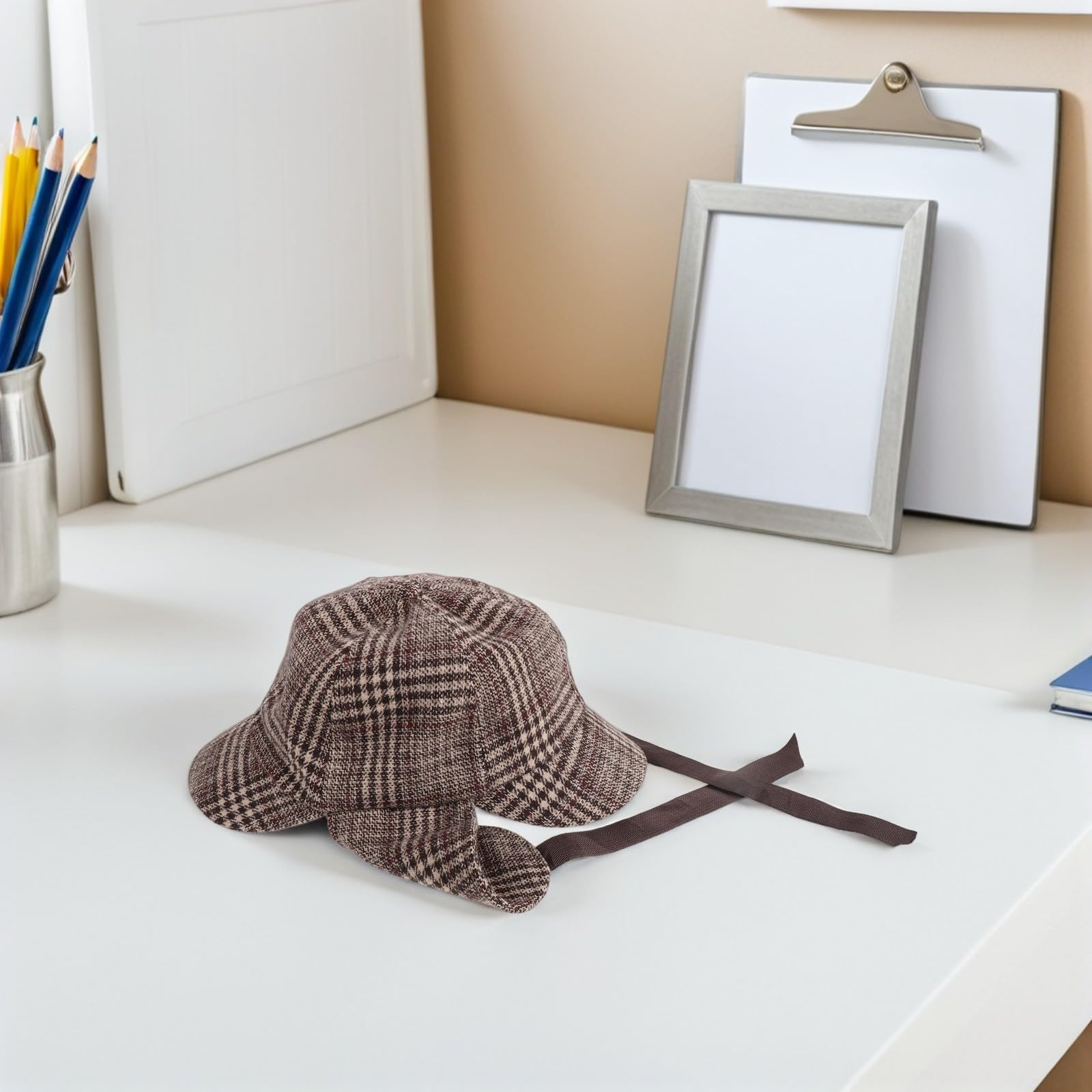 Tofficu 4 Piezas Sombrero Infantil de Disfraz Estilo Detective Doble ala y Orejeras Ajustables, Diseño de Cuadros para Juegos de rol y Uso Diario