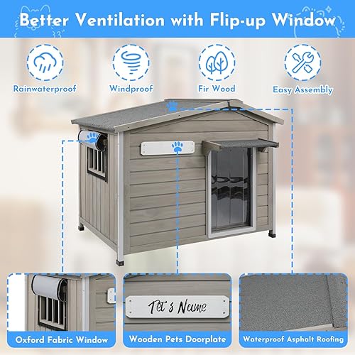 Miniatura 4 de Casa para Perros de Exterior Resistente a la Intemperie, Perrera Grande de Madera para Interiores para Perros Pequeños con Marco a Prueba de