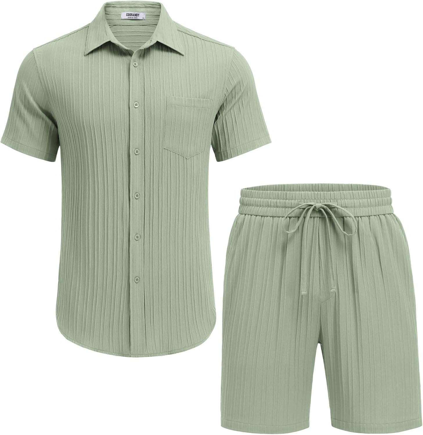 COOFANDY Mens Beach Outfits 2 Piece Sets Casual Short Sleeve Button Down Summer Textured Shirt - Image 6