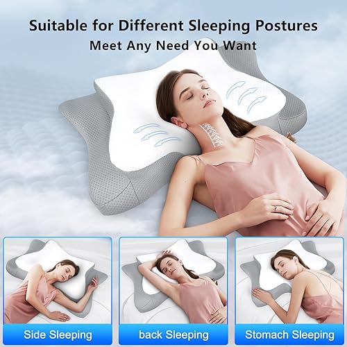 Miniatura 2 de OMMYREC Almohada cervical para el cuello para aliviar el dolor, almohadas de espuma viscoelástica de contorno para dormir con funda de almohada