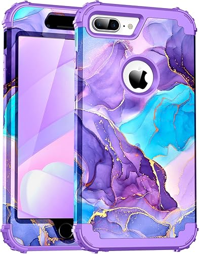 Funda para iPhone 8 Plus7 Plus, tres capas, resistente, a prueba de golpes, de plástico duro, goma de silicona suave, funda protectora para iPhone 8
