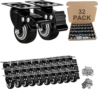 Htudcue 2 Inch Heavy Duty Bulk Caster Wheels 32 Pack, Commercial Grade Locking PU Casters, Durable Polyurethane Wheels for Resale & Inventory Stock, 800lbs Total Load Per Set