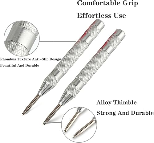 Miniatura 2 de 2 piezas perforadoras automáticas de metal de resorte ajustable con impacto ajustable para ventanas de vidrio de metal de madera, etc., plateadas y