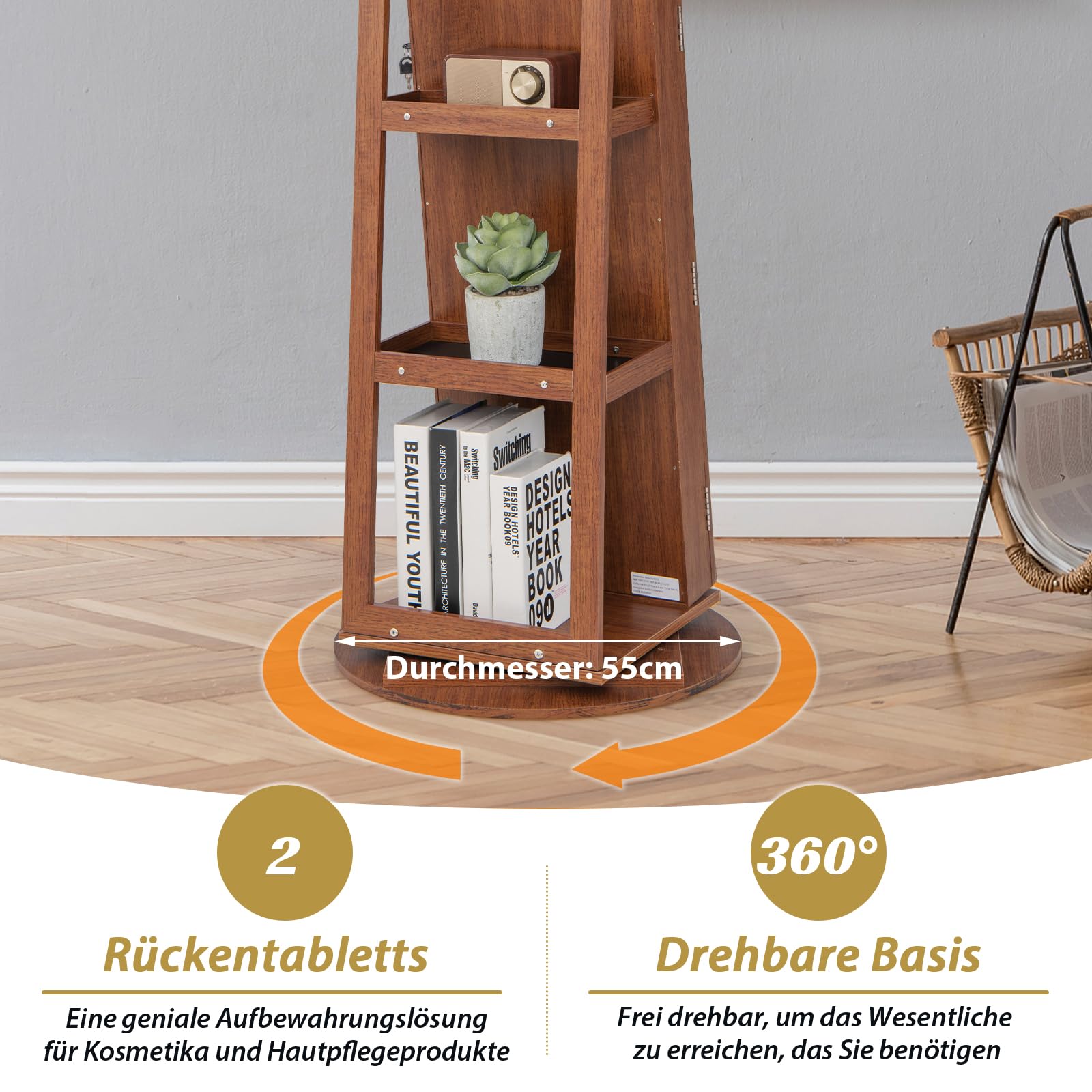 GOPLUS Sieradenkast met full-body spiegel, 360° draaibare
