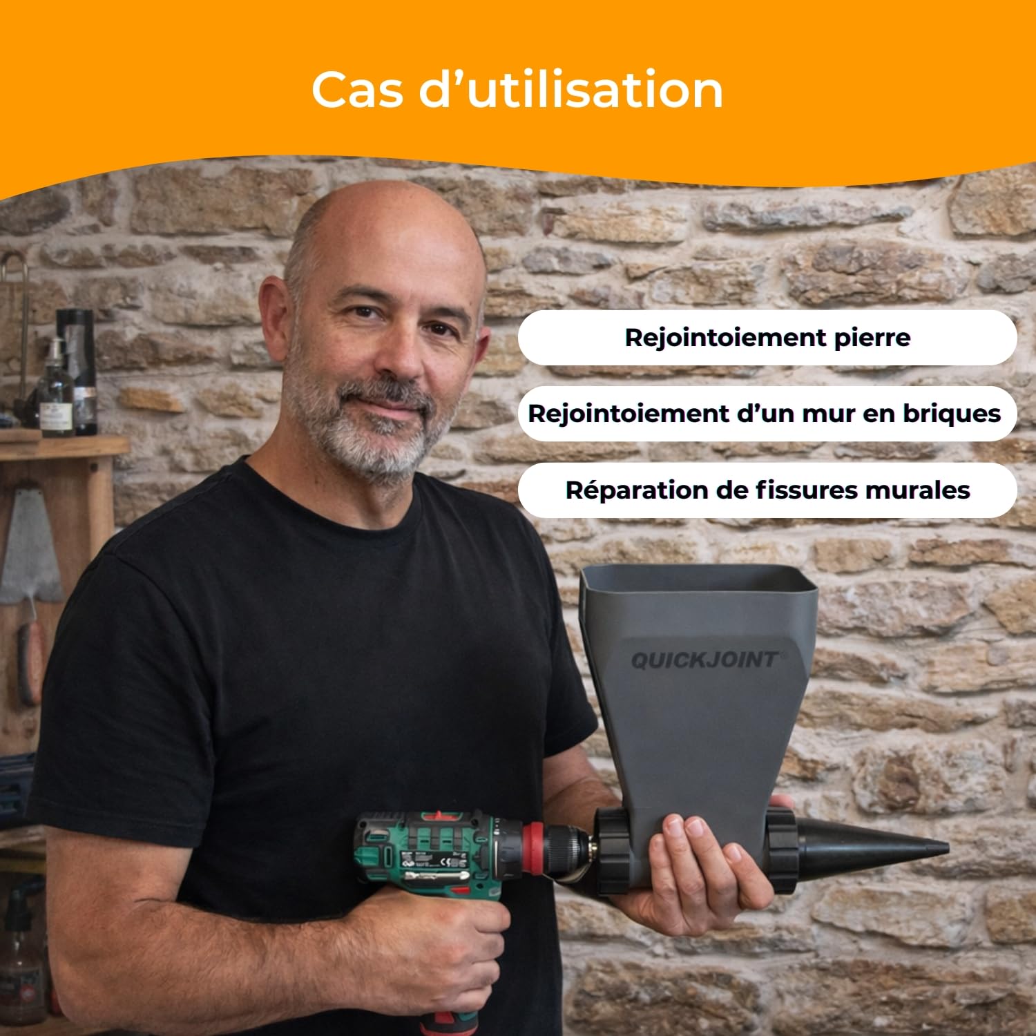 QUICKJOINT® VIS SANS FIN, En composite surmoulé sur un axe en inox, Accessoire pour Applicateur Rapide de Joint Mortier Quickjoint et Outils de Maçonnerie