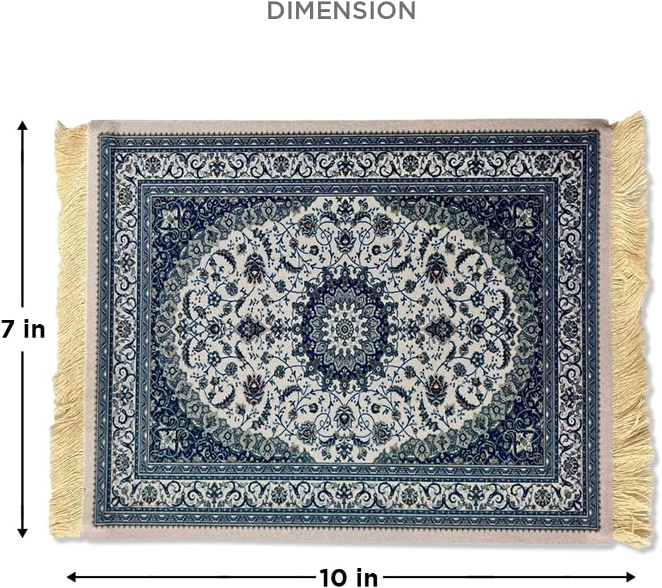 Jolitee Persian Mouse Pad - Luxury Ergonomic Carpet Mouse Mat Rug Oriental Design - 10x7 inches Fringed Multi-Functional Desk Accessory - Non-Slip Rubber Base (Blue Persian)