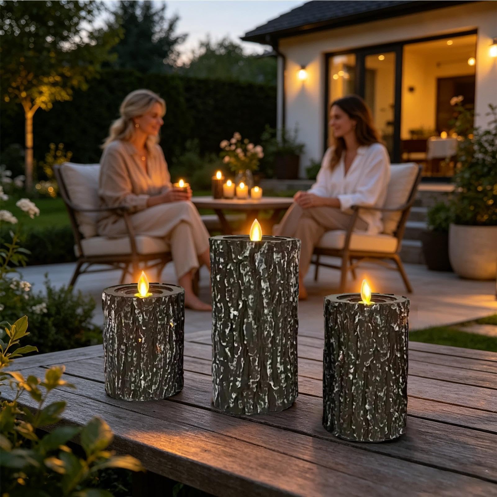 Velas LED con Mando 3 Piezas de Decoración con Tronco Falso LED con