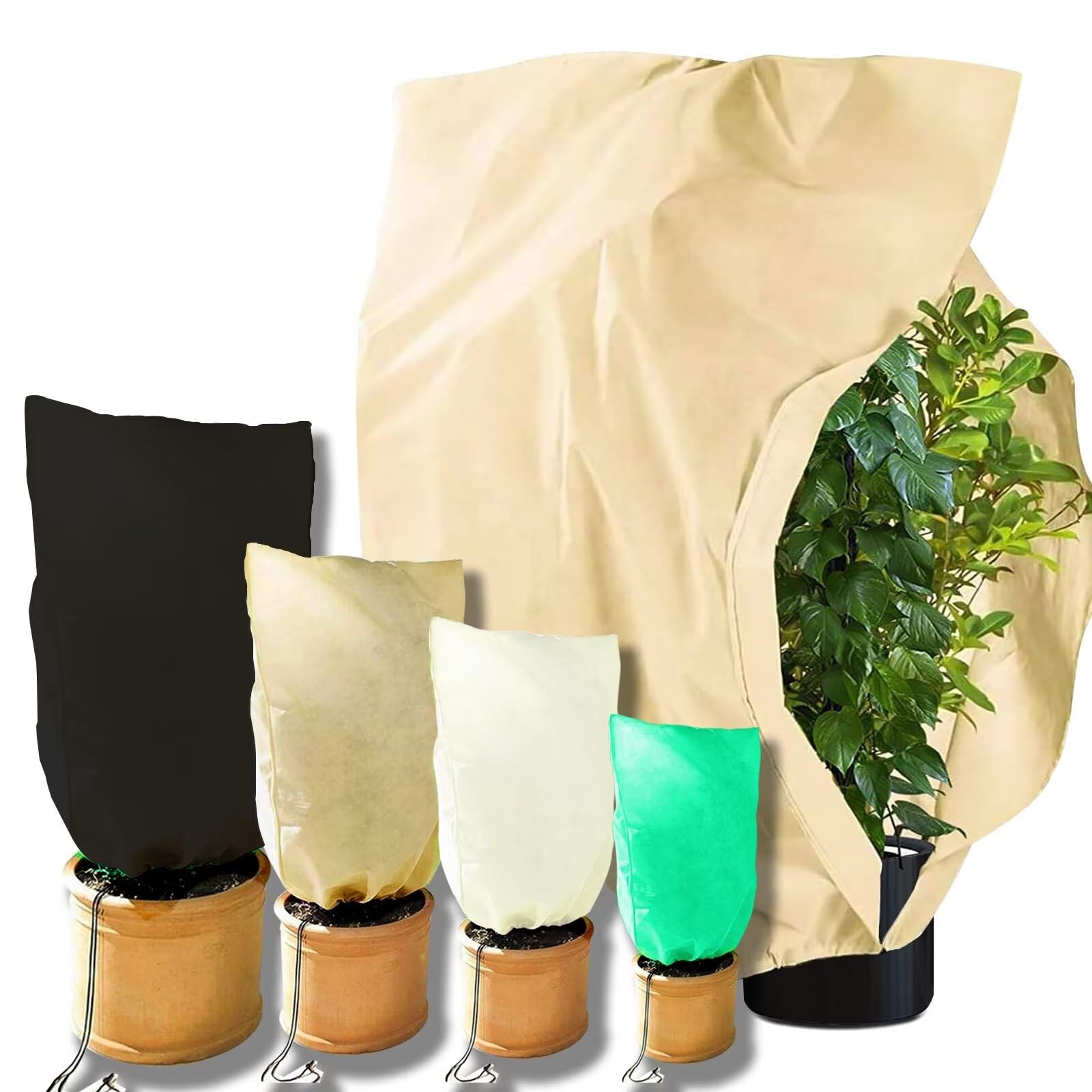 Pflanzenschutz winter Winterschutz für Kübelpflanzen frostschutz Groß wintervlies winterschutzvlies für pflanzen Pflanzenvlies vlieshauben Kübelpflanzensack garten Balkon palmen 280x300cm Beige
