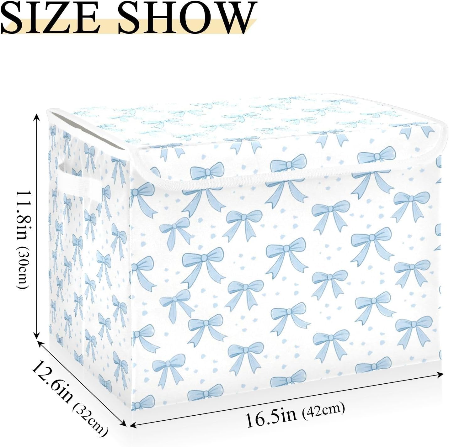 Blue Bows Fabric Storage Bin with Lid, Collapsible Basket with Handles, Shelf Cube Closet Organizer for Home and Bedroom