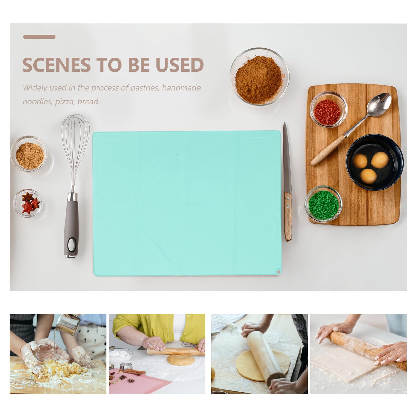 SHINEOFI Silikon Knetmatte 60x80cm Rutschfest Antihaftbeschichtet Teigmatte für Backen und Kochen Küchenrolle Haushalts Backmatte Bpa Frei