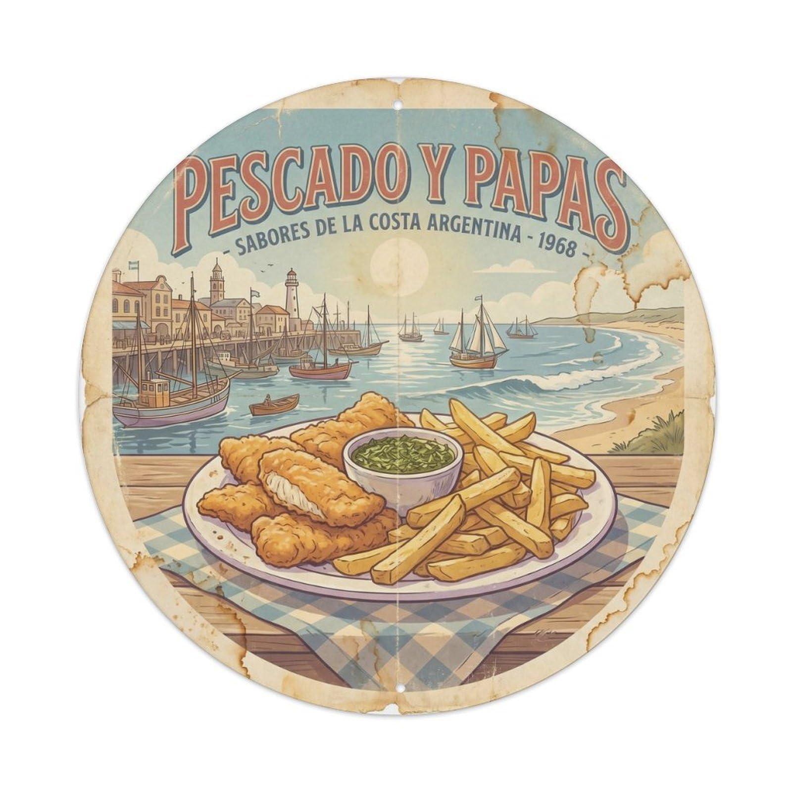 Market Food Fish And Chips Argentina Cuisine Travel Metal Tin Sign