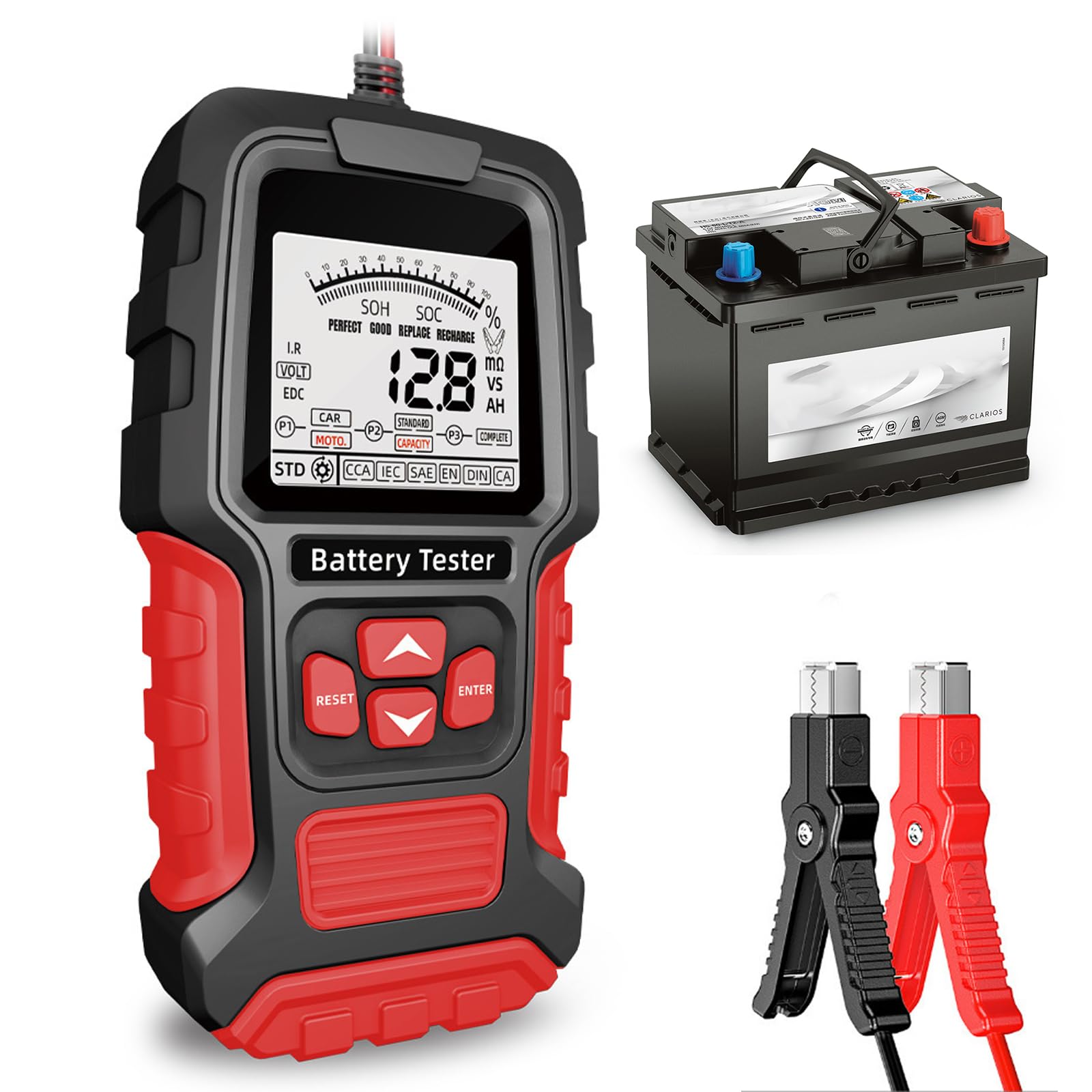 Testeur de batterie de voiture, 12 V/24 V, testeur de batterie de voiture, testeur de batterie de voiture 200-2000 CCA Testeur d'alternateur de voiture, analyseur numérique avec écran LCD pour voiture