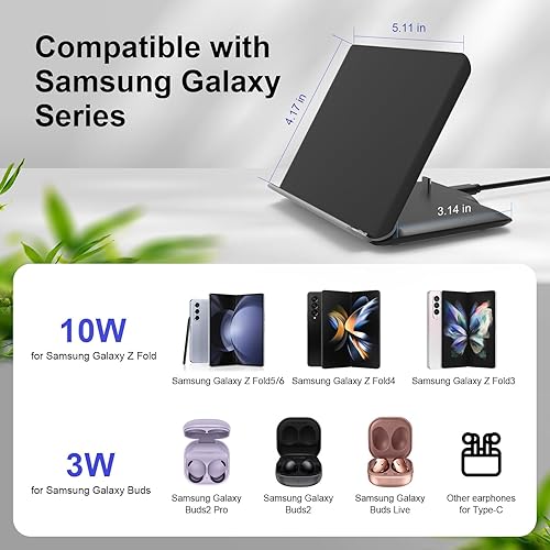Miniatura 3 de Geyo Para Samsung Galaxy Z-Fold Cargador inalámbrico estación de carga inalámbrica rápida 2 en 1 para Galaxy Z Fold 6543, soporte de carga de 3