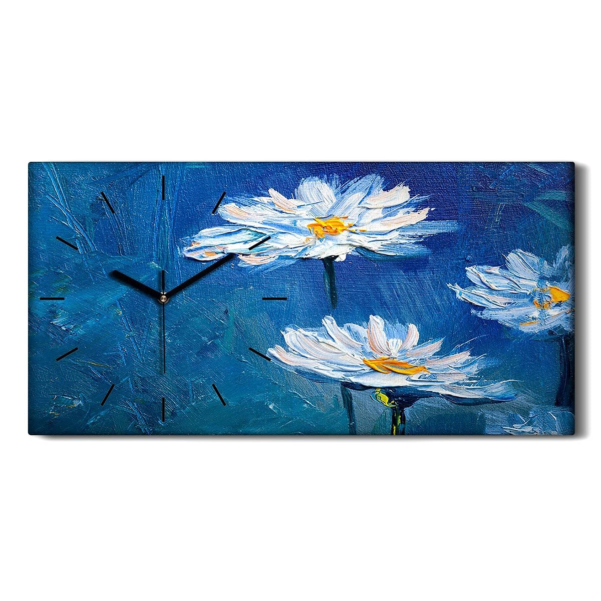 Horloge sur Toile Fleurs Nature 60x30cm Cadre Mural Silencieux