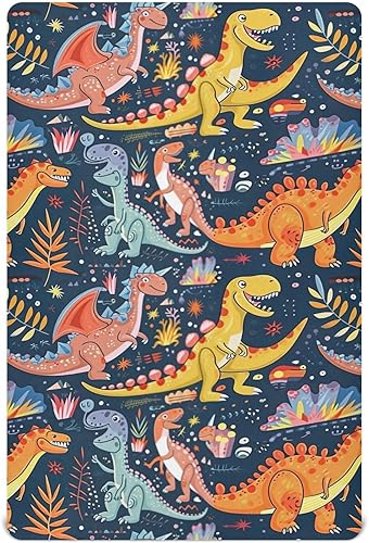 Kigai Fitted Crib Sheet for Boys Girls,Cartoon Dinosaur Jersey Knit Baby Sheet for Standard Crib and Toddler Bed Mattresses, Cozy Soft Breathable,