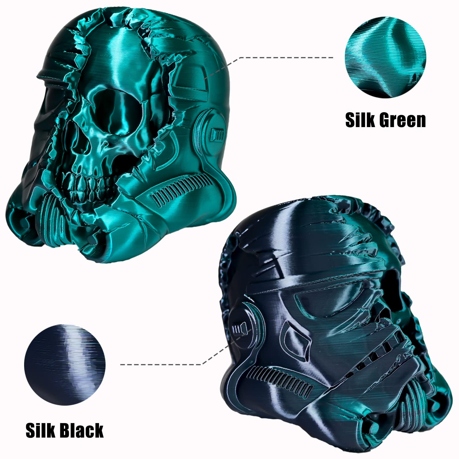 Filamento PLA de 1.75 mm, filamento de impresora 3D de ácido poliláctico sedoso, filamento de doble color, negro y verde, coextrusión 2 en 1, filamento PLA de 1.75 mm +/-0.02 mm, 1 kg