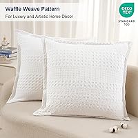 Vista 204 de PHF Fundas de almohada 100% algodón con tejido de gofre de 24 x 24 pulgadas, paquete de 2 fundas cuadradas para decoración elegante del hogar, sin