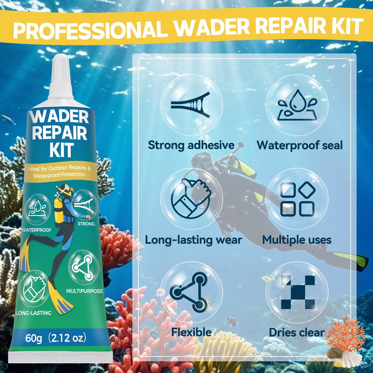 Bondtech Wader Wetsuit Repair Kit, Wetsuit Repair Kit, Waterproof Patch for Repairing Tears, Tears and Holes in Wetsuits, Neoprene, PVC Inflatables and Outdoor Tools - 2