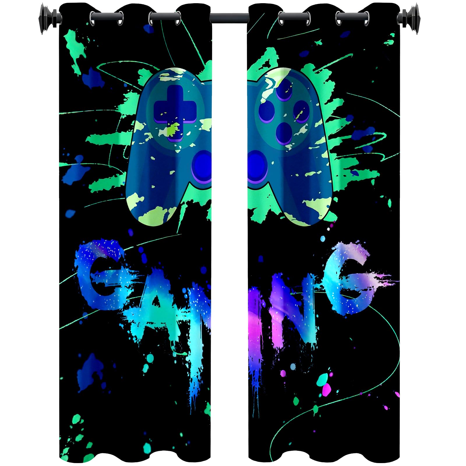 NlsqUK Gaming Curtains, Blackout Curtains Game Room Print Pattern Eyelet Blackout, Gamer Curtains 2 Panels for Window Decoration (120 * 140 CM)