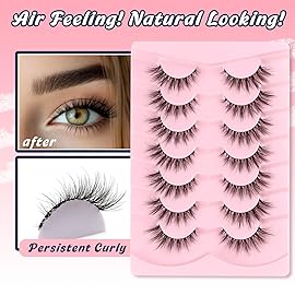 Siligli 15mm 3D Volume Strip Wispy False Natural Cat Eyelashes, Thin Cotton Band, Soft Fake Lashes, Black, Pack of 7 Pairs