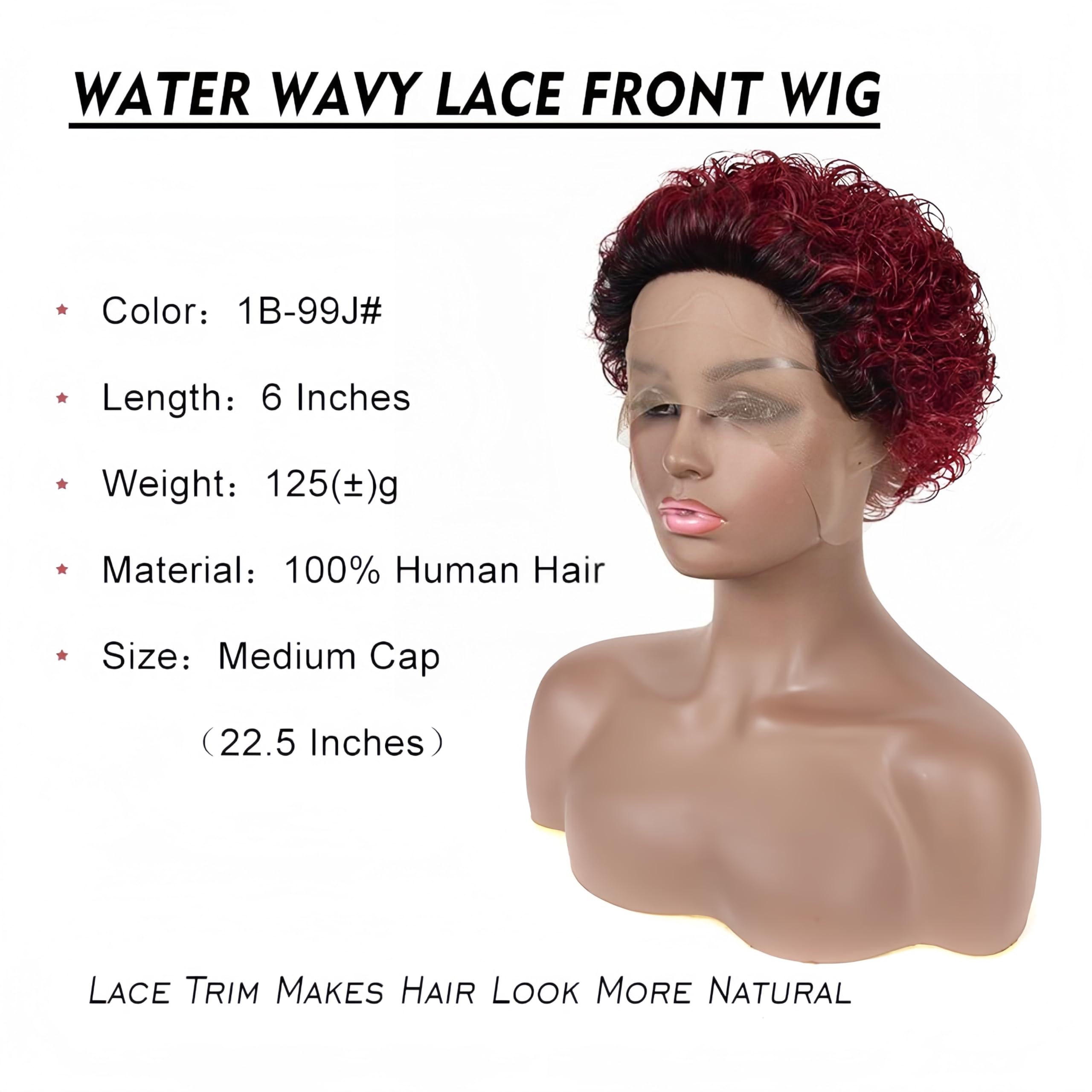 Yiifiulyn 6 Inch Curly Pixie Cut Human Hair Lace Front Wig