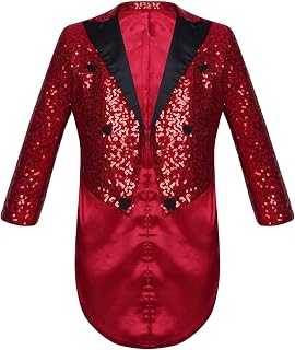 Kids Boys Sequin Tailcoat Jacket Classic Fit Tuxedo with Tails Party Performance Tux Dress Coat