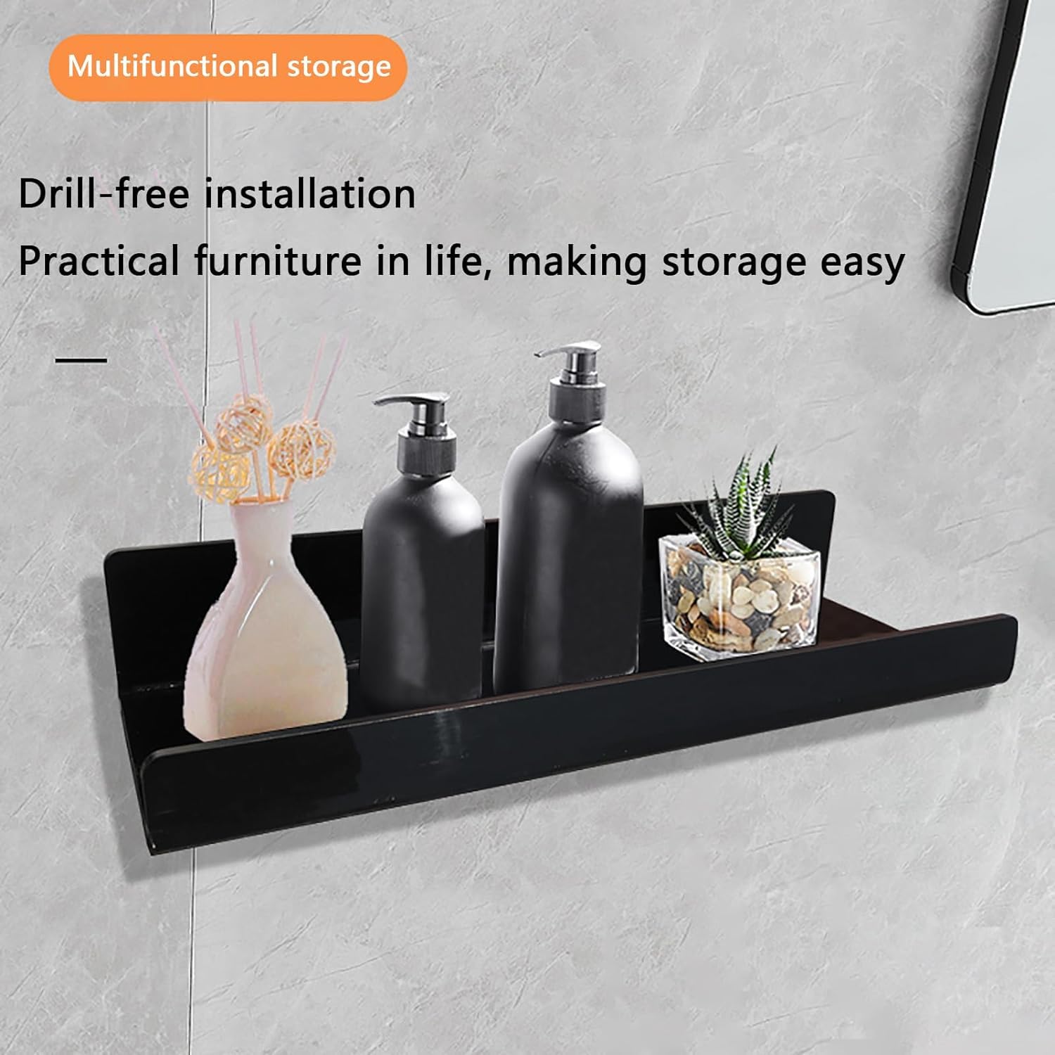 Estantes flotantes Estante Estantes flotantes de acrílico Negro Estantes montados en la pared de 11,8 pulgadas Decoración de pared 4 mm de espesor for el hogar, sala de estar, baño, cocina, largo x an