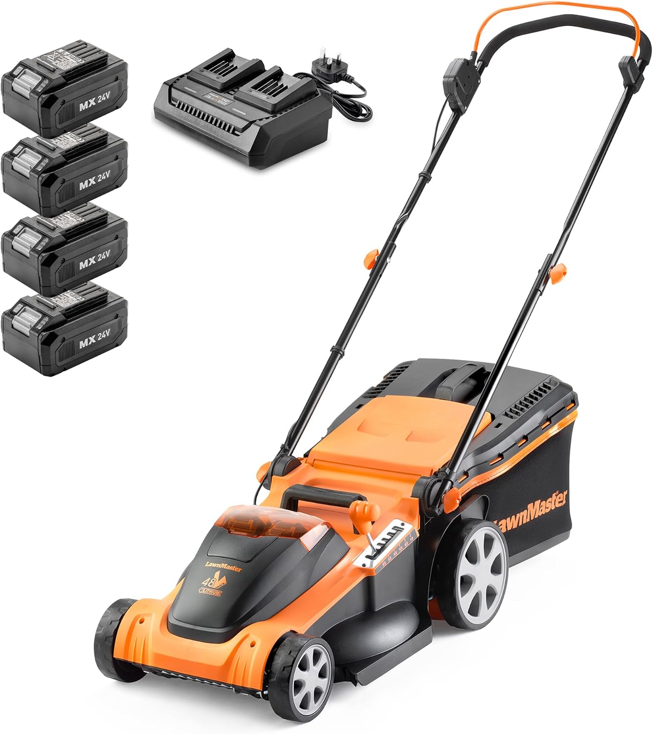 LawnMaster 48V 41cm Cordless Lawnmower with Spare Batteries & Dual Charger