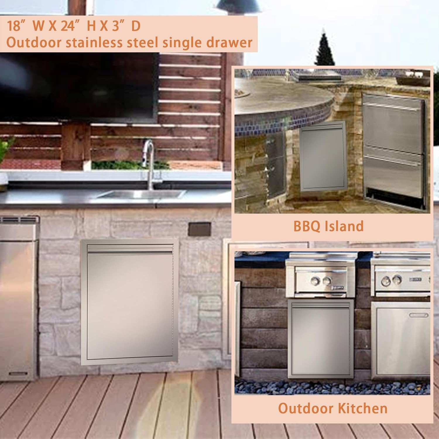 Outdoor Kitchen Doors 18W x 24H Inch, Stainless Steel Doors for Outdoor Kitchens,Ideal for BBQ Island, Grilling Station, Outdoor Cabinet with Flush Mounted BBQ Access Door. (18W x 24H w/Right Swing)