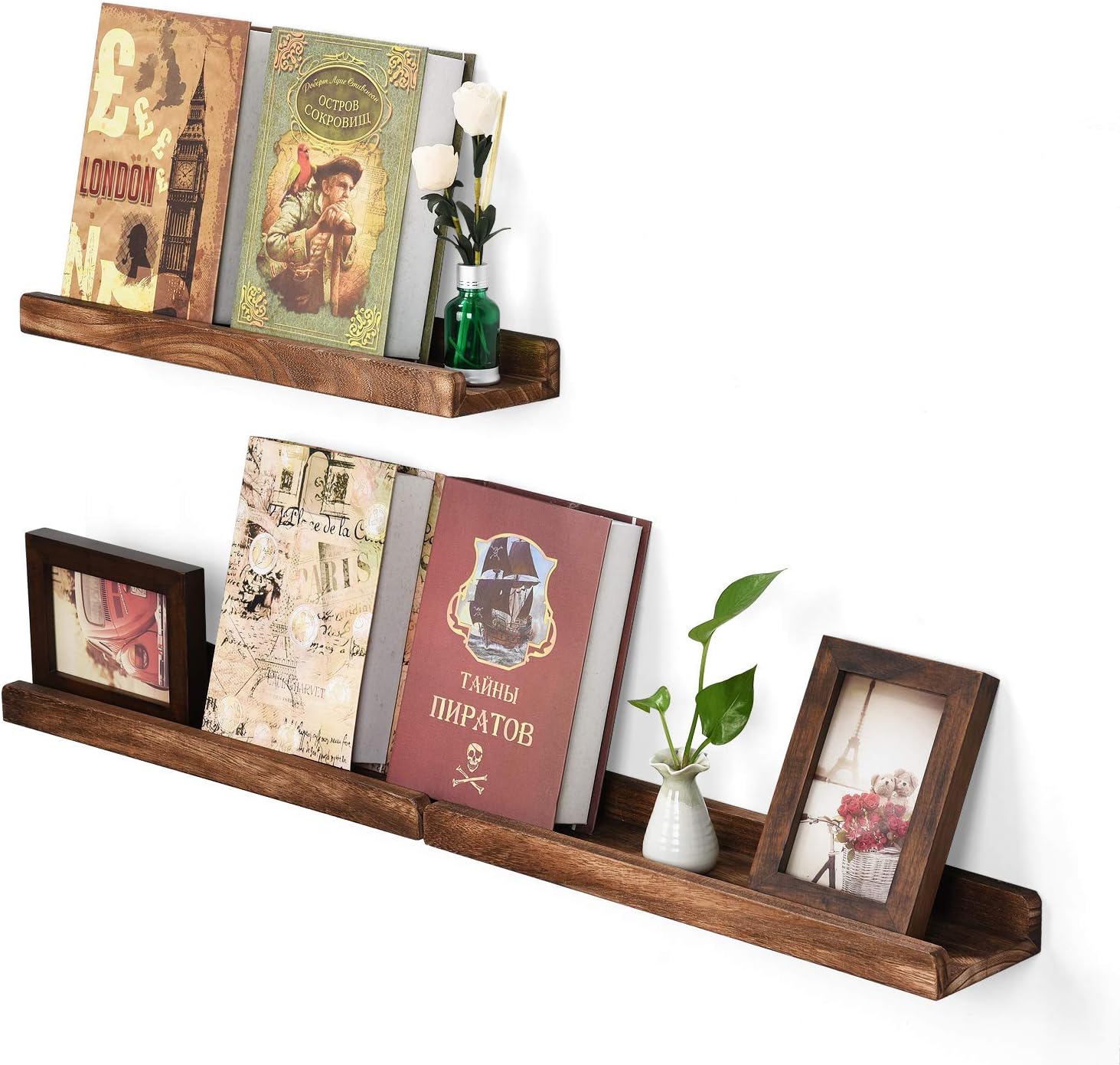 Emfogo Picture Ledge Shelf Rustic Wood Floating Shelves for Display 16.9 inch Set of 3